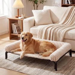 Czpalo Elevated Dog Bed With Removable Bolster Cushion Mat, Raised Pet Cot For Large Sized Dogs With Breathable & Washable Mesh, Indoor & Outdoor Pet 