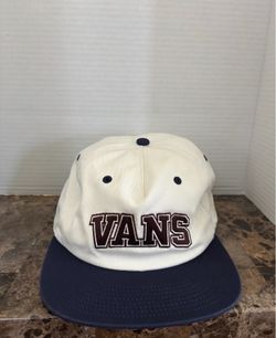 Vans Snapback Cap Cream/Blue/Brown Embroidered Logo Hat Off The Wall Athletic