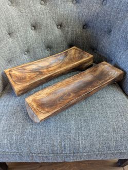 Rustic Carved Wood Dough Bowl Set of 2