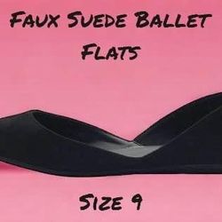 Faux Suede, Light Pointed, Slip-on Ballet Flats, Sz 9 