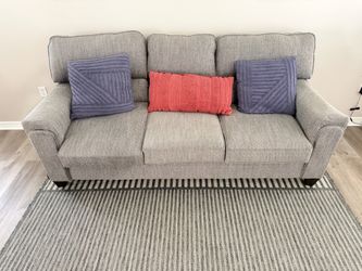 Grey Fabric Three-Cushion Sofa