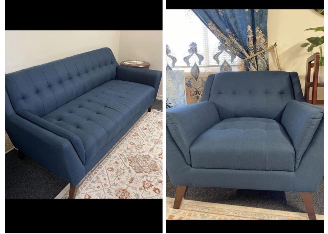 LC Wally Wide Tufted (Armchair & a sofa)Mid-Century Modern Comfy Accent Chair with Wood Legs, 