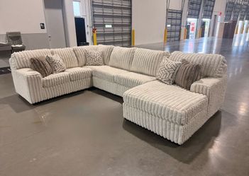 (NEW IN BOX)- Large Fluffy Beige Sectional With Pillows Finance Available $54 down pmt only!!👑