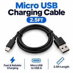 Black Micro USB Cable 2.5FT USB-A Charging Data Sync Cord