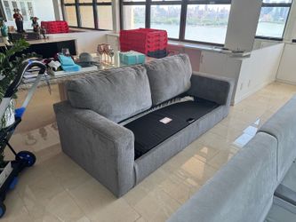 Queen Sleeper Sofa | Memory Foam Mattress | Gray Chenille