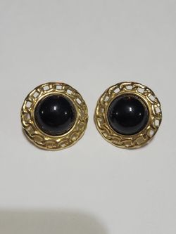 Vintage Gold Tone Black Stud Earrings