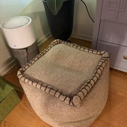 Hand Woven Wool Leather Pouf ! Ottoman