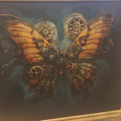 Huge BUTTERLY PICTURE IN ANTIQUE FRAME