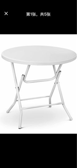 31" Round Folding Table White Foldable Plastic Card Outdoor Utility Tables for Picnic Party Dining  a08 ds 004 31 wh wh S1-2