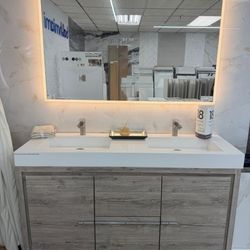 60" Double Sink Rustic Gray Freestanding Bathroom Vanity