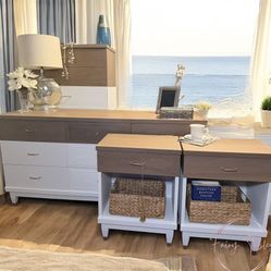 Set - Custom Coastal Inspired & Redesigned MCM - Chest, Dresser, & 2 nightstands