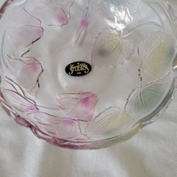 Crystal studios candy dish handpainted flowers yellow green pink