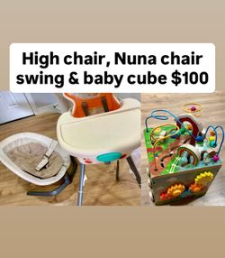 Baby Nuna chair high chair and baby cube