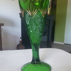 Antique EAPG emerald green with gold gild vase