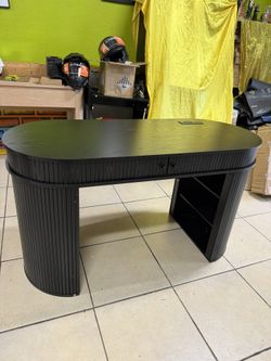 55-inch Fluted Home Office Desk Mid-Century Modern Executive Desk with Charging Station, Computer Desk with Sliding Door Brand ONBRILL Shape oval Des