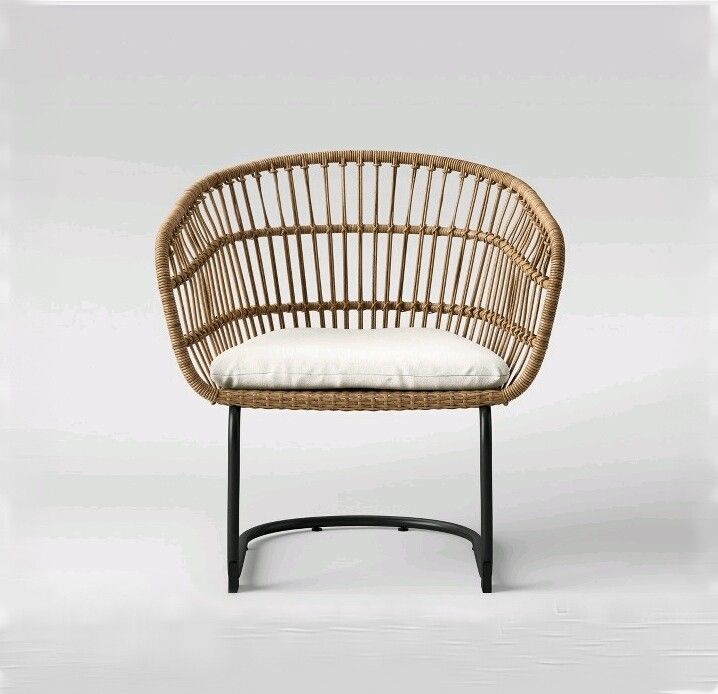 SET OF 2 Rattan Wicker Boho Patio Outdoor Chairs furniture includes cushion mcm modern bohemian 