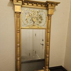 Antique Gold Gilded Federal Style Wall Hanging Trumeau Mirror