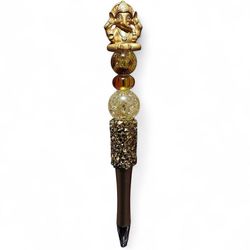 Lord Ganesha Hindu Beaded Ballpoint Twist Pen Gold