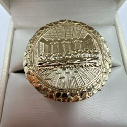 10KT YELLOW GOLD NUGGET RING LAST SUPPER DESIGN 7.1GR SIZE 11
