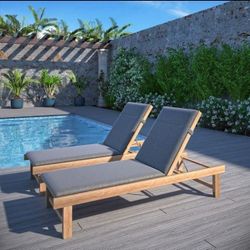 *BRAND NEW* Lounger 2 Pieces 100% FSC Teak Wood Hardwood Patio With Grey Cushions Seating Set | Ideal Furniture Set For Outdoor