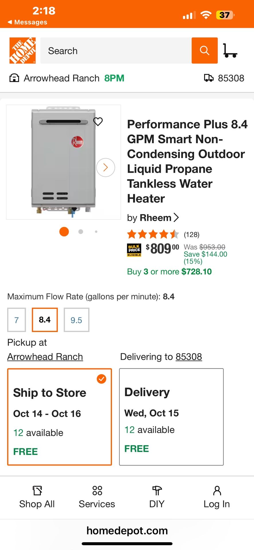 Performance Plus 8.4 GPM Smart Non-Condensing Outdoor Liquid Propane Tankless Water Heater