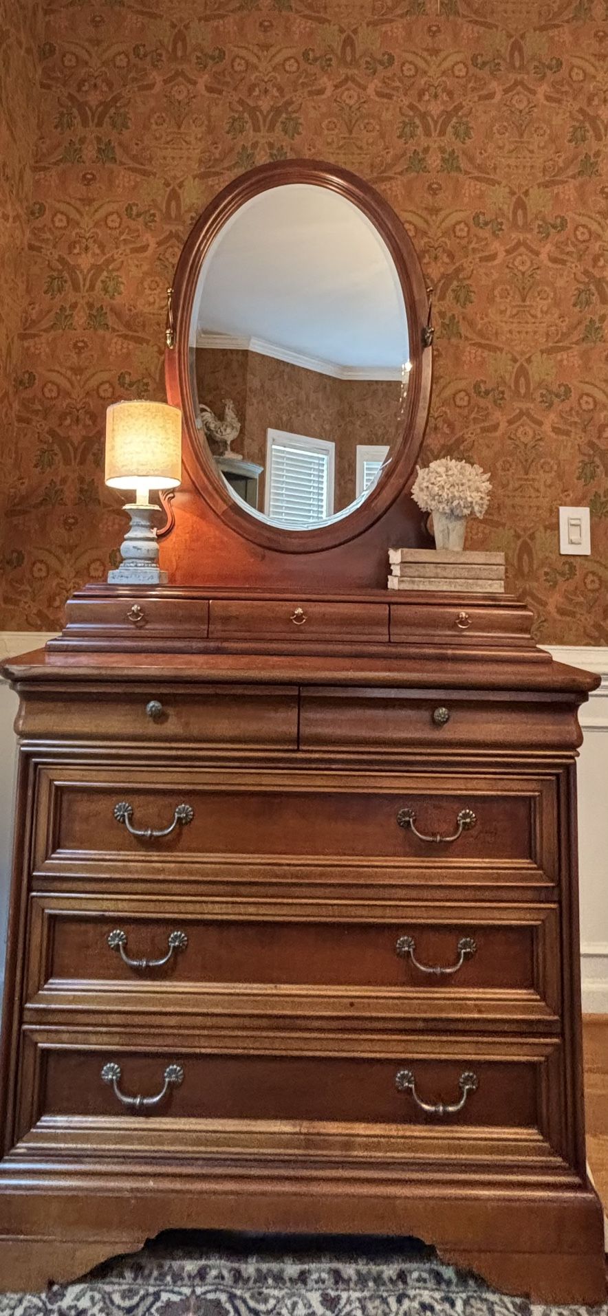 Lexington Cherry Chez Michelle French Provincial Single Chest Dresser with Valet Mirror