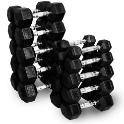 Rubber Hex Dumbbell Set 5 thru 50 (550lbs)