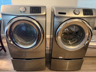 Samsung Platinum Steam Gas Dryer (Working), Shaking Washer, & 2 Pedestals - OBO
