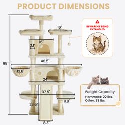 Large Multi-Level Cat Tree Tower 68 Inch