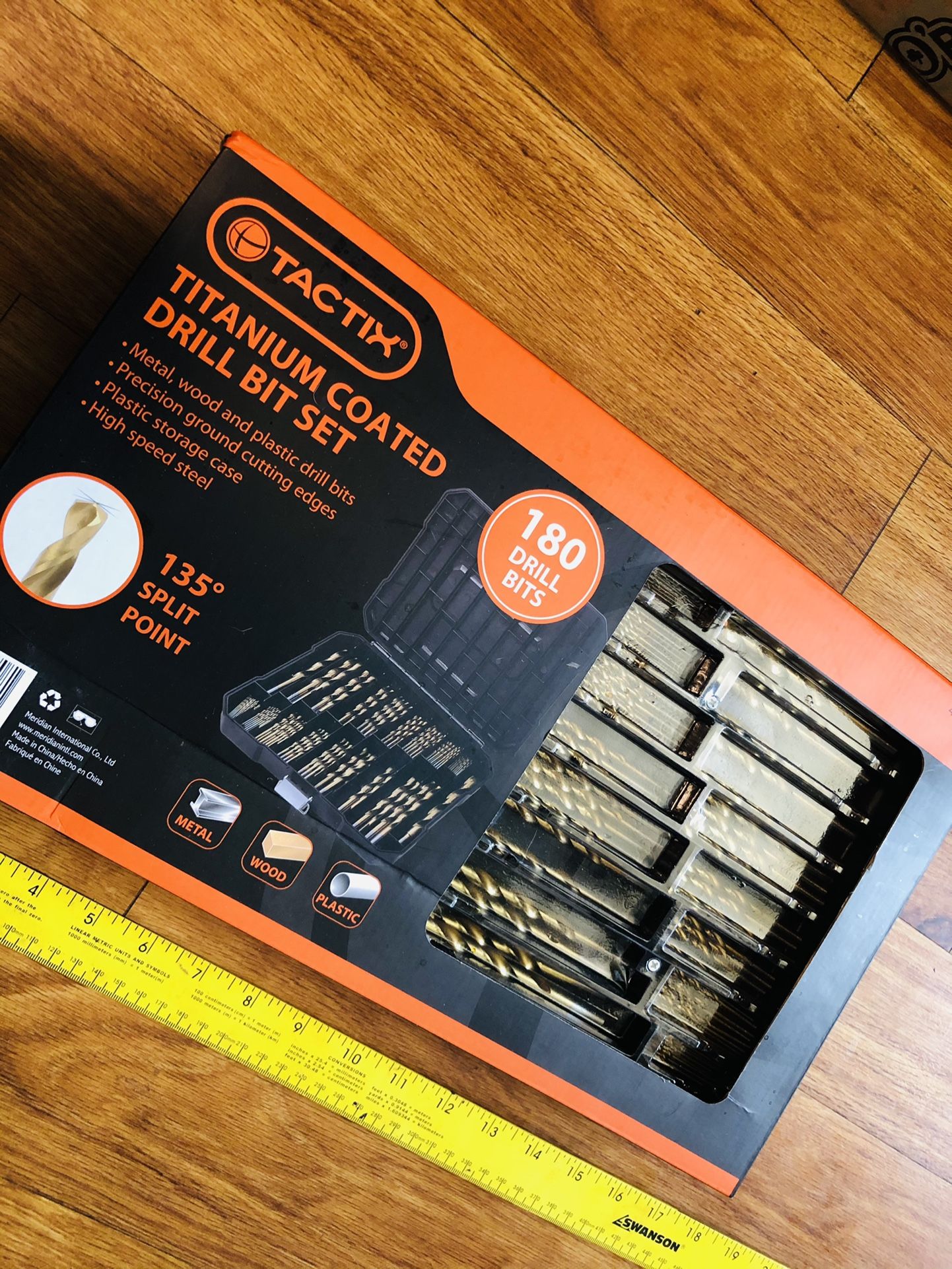 Tactix 180-Piece Titanium Coated Drill Bit Set W/Stage Case. New In Retail Packaging!