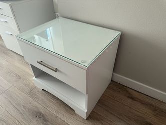 White Nightstand with Glass Top
