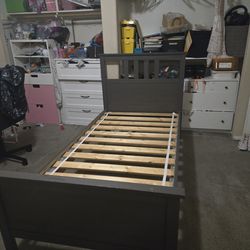 Grey Ikea twin hemnes bed frame with slats