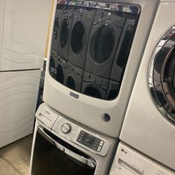 MAYTAG COMMERCIAL QUALITY XL WASHER DRYER SET STACKED with FREE WARRANTY