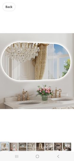 TheiaMo 48"x24" Oval Led Mirror for Bathroom, Gold Metal Framed Lighted Vanity Mirror with Lights, Anti-Fog Light Up Mirror with 3 Colors Dimmable, Fr