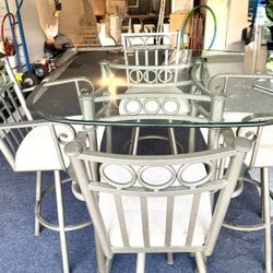 Glass Table W/ Steel Bar Height Chairs (4)