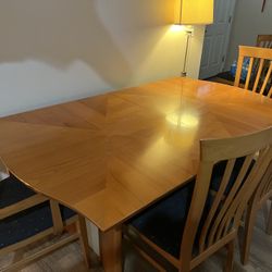 Solid Wood Dining Set — 6 Chairs + Extendable Leaf
