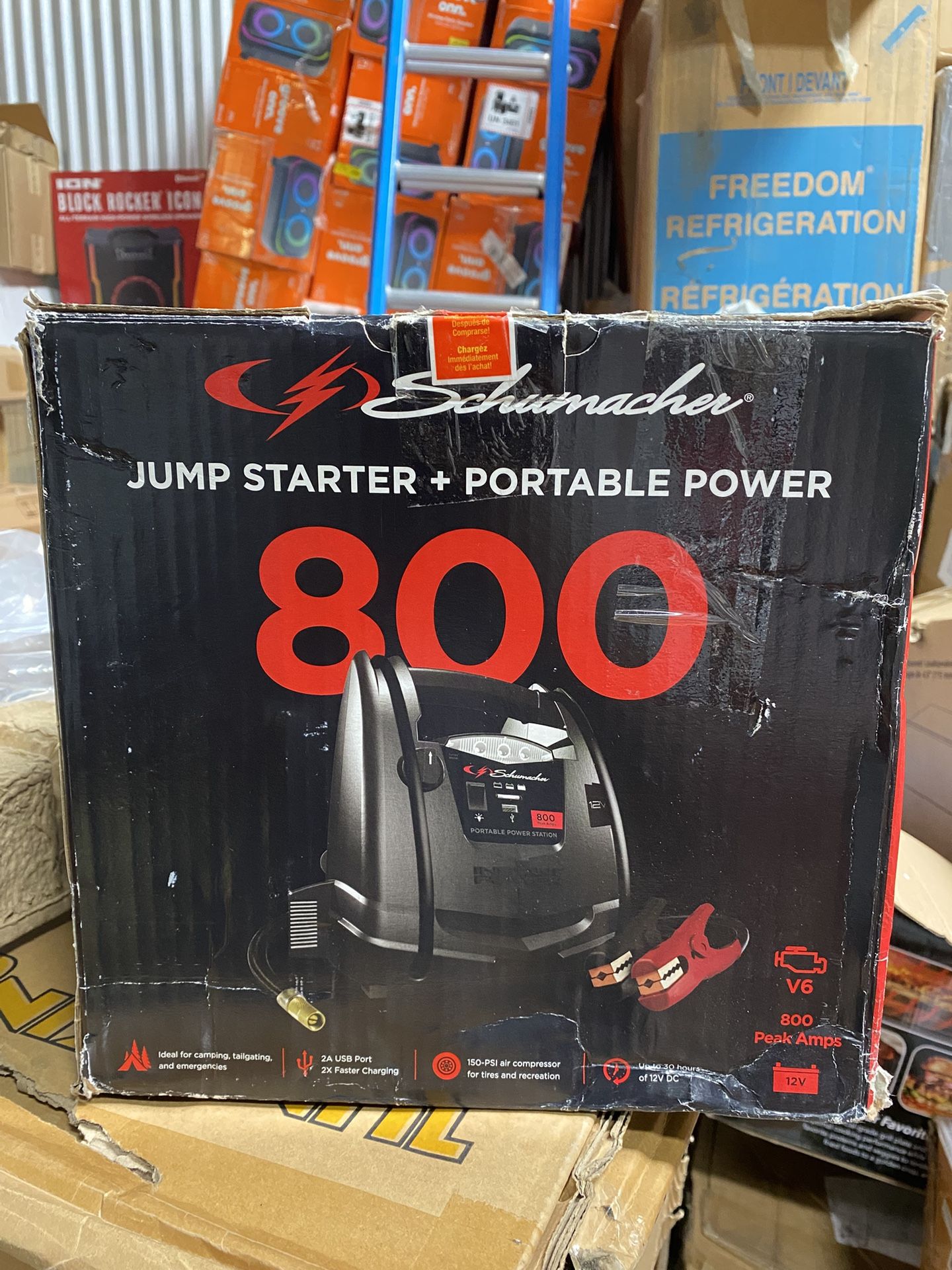 Schumacher Electric 4-in-1 Portable Power Station and 800 Amp Jump Starter with 150-PSI Air Compressor, New in Box, SJ1583