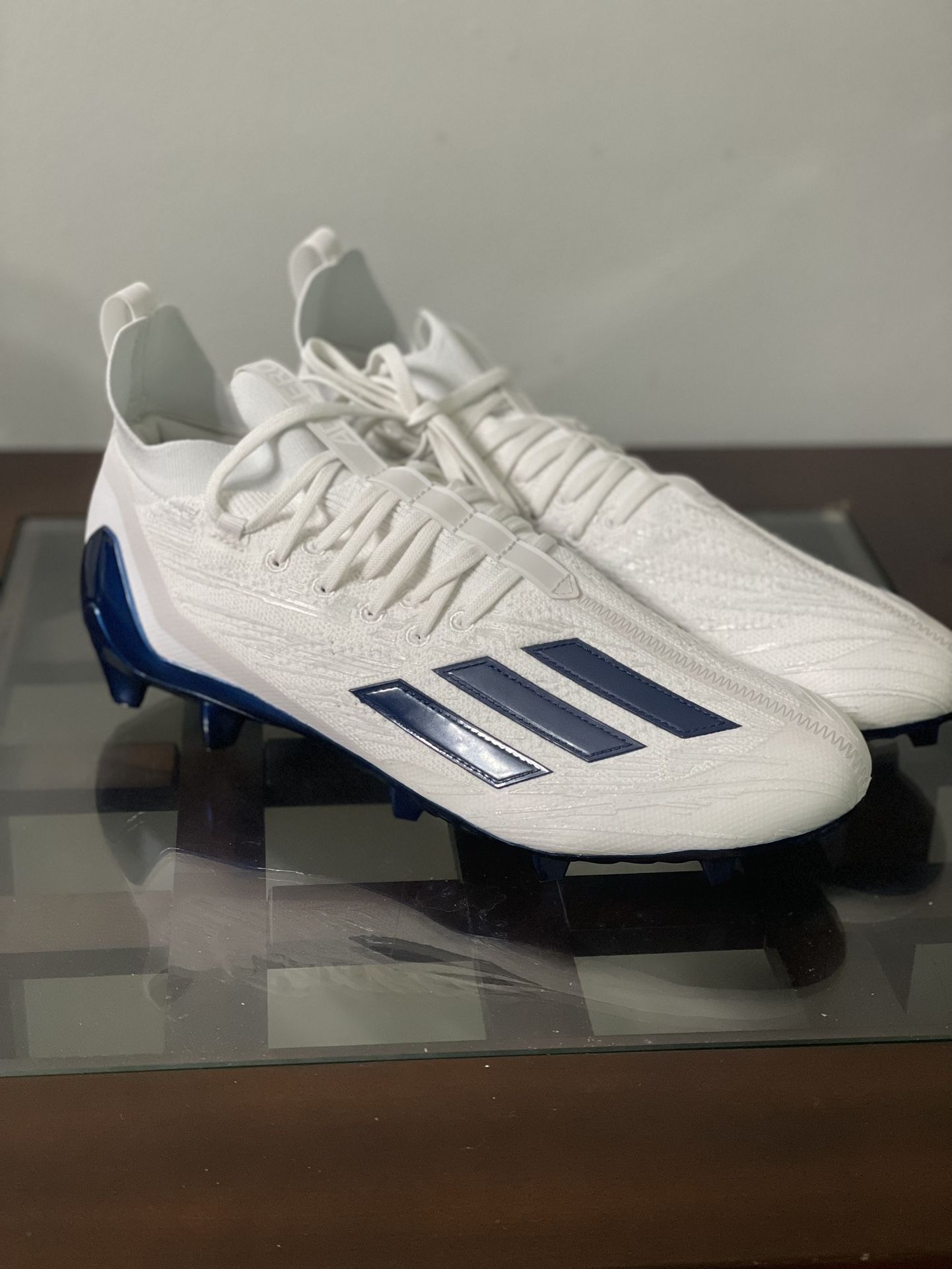 Adidas Adizero Primeknit White/Navy Blue Football Cleats Men's Size 12 GV9624
