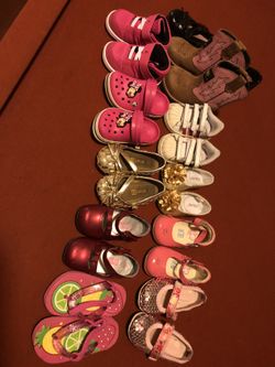 Size 4 5 girls baby shoes Jordan’s boots Crocs 11 pairs