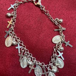 Beautiful 925 Sterling Silver Religious Charm Bracelet