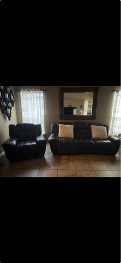 Dark Leather Sofa and Recliner Set