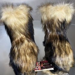 Brown Vegan Fur Custom Furry Boots sizes 7.5,8,8.5 Message True Size To Order