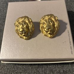 Gold Plated Stud Lion Earrings 