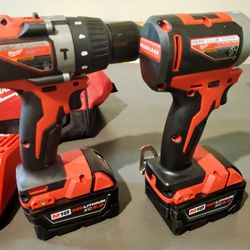 MilwaukeeM18 18V Lithium-Ion Brushless Cordless Hammer Drill/Impact Combo Kit (2-Tool) with 2 Batteries  XC 5.0 , Charger and Bag