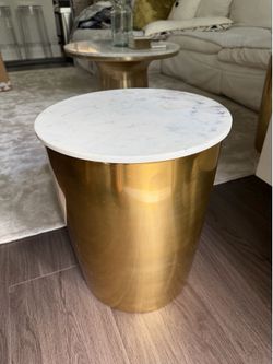 Marble and Gold Accent Tables or Nightstands (Set of 2) with Hidden Storage