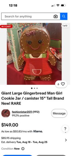 Giant Gingerbread Girl Cookie Jar Canister