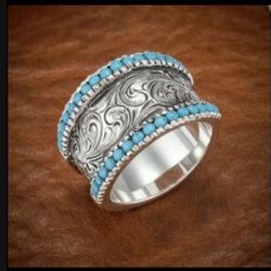 Southwest Style Created Turquoise Band Ring Sizes 6/7/8/9/10