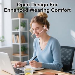 Open Ear Bluetooth Headphones with Microphone, Noise Cancelling Wireless Headset with Mute Button, Supports aptX/aptX-LL/aptX-HD, Designed for Meeting