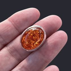 Handcrafted Baltic Amber Silver Ring Sz 9