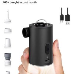 Portable Air Pump for Inflatables, Ultra-Mini Air Mattress Pump 4X with 1600mAh Battery & Camping Light, USB Rechargeable Air Pump for Swimming Rings,